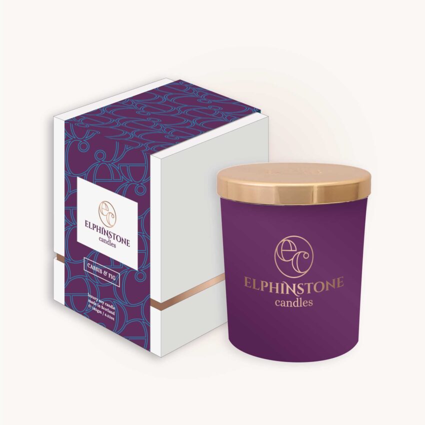 Elphinstone Candle jar in front of box to show packaging design