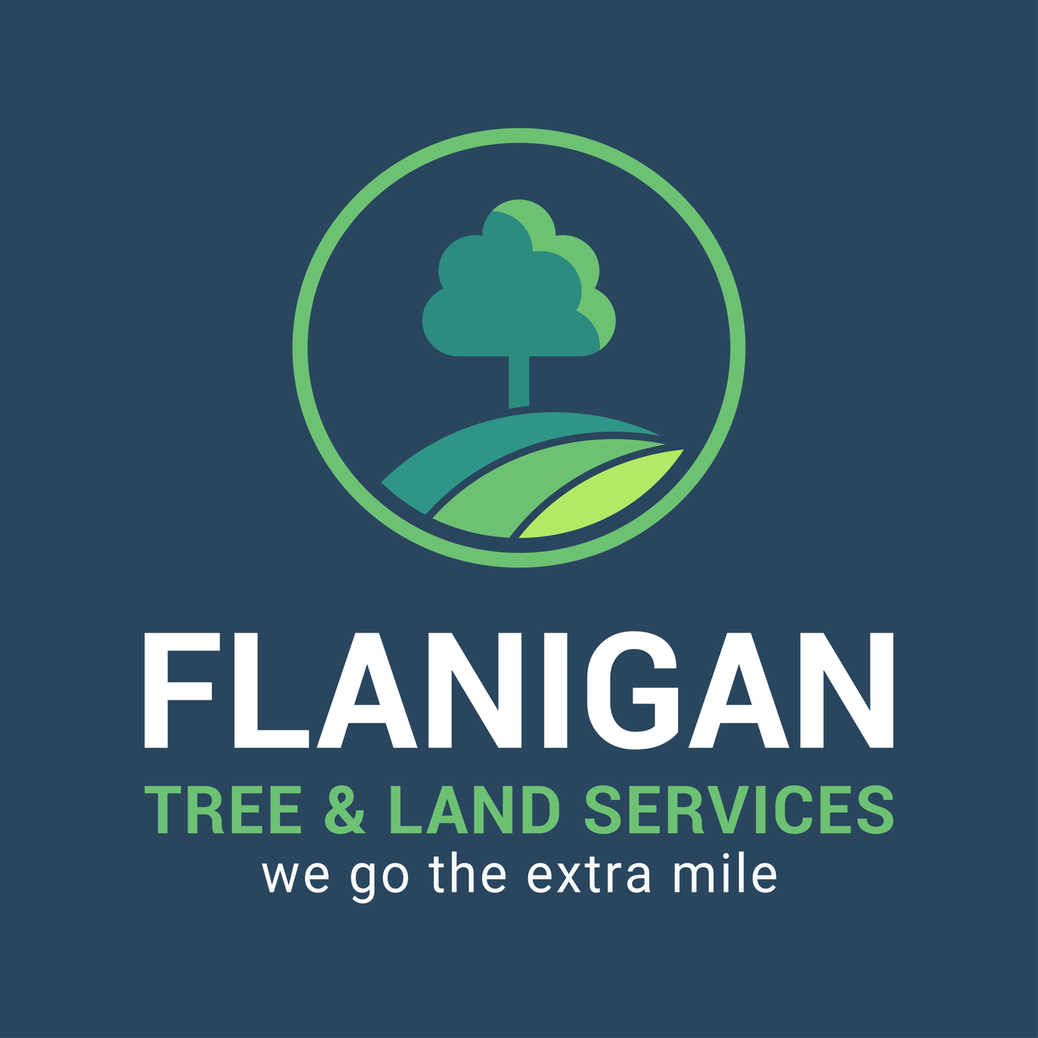 Flanigan Tree & Land Services logo which includes a tree in a circle with text underneath